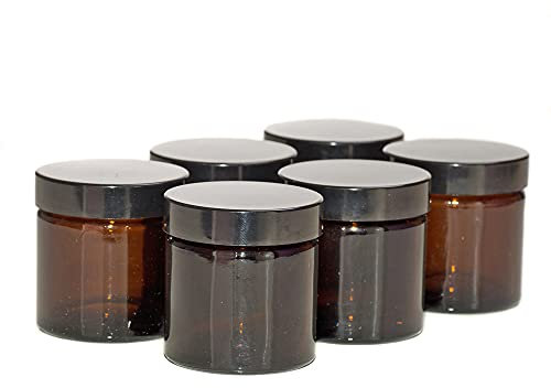 Aura 60ml Amber Glass Jars with Black Lids - Pack of 6