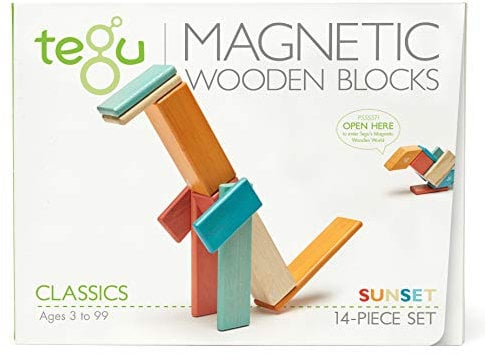 TEGU 5701363 Holzbausteine magnetisch, Holzspiele-Set, orange-blau, Holzspielzeug für Kinder ab 12 Monate