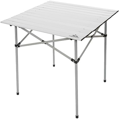 Trespass Xylo, Silver, Square Roll Top Camping Table with Carrier Bag 70cm x 70cm x 70cm, Grey