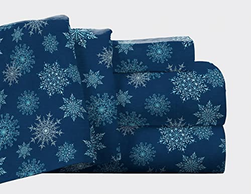 pointehaven Fadenzahl 175 Bettlaken-Set, Baumwolle, Schneeflocken, Marineblau, Queen, 3
