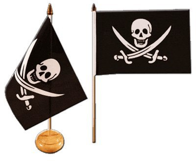 Flaggenfritze Tischflagge Piraten (Jolly Roger) 15 x 22 cm, reißfestes Polyester, farbintensiver Siebdruck, Fahne mit Holzsockel