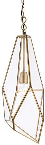 Endon Avery Angular Cage Pendant Ceiling Light 40W E27 GLS Antique Brass Glass
