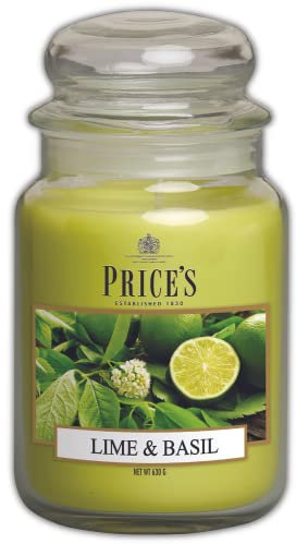 Price's - Limette & Basilikum große Duftkerze im Glas – süßer, leckerer, hochwertiger Duft – lang anhaltender Duft – bis zu 150 Stunden Brenndauer