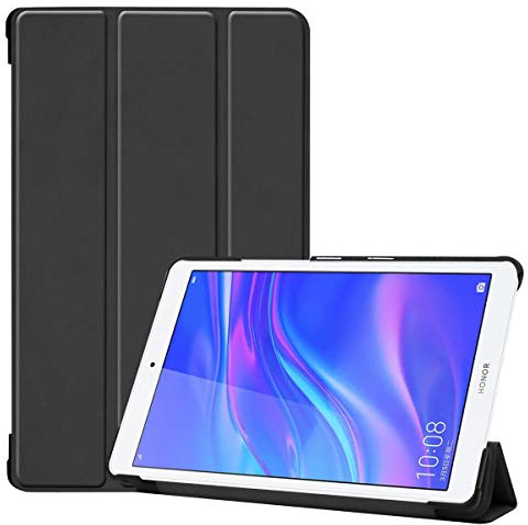 SATURCASE Custodia per Huawei MediaPad M5 Lite 8.0, Cuoio PU Pieghevole Flip Folio Supporto Tablet Cover Protettiva per Huawei MediaPad M5 Lite 8.0 (Nero)