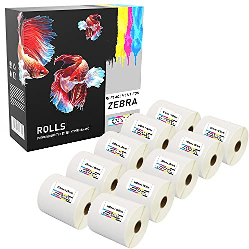 5,000 Zebra 100mm x 150mm Thermique Directe Papier Étiquettes (500 étiquettes par rouleau) pour Imprimante Zebra - 10 Rouleaux