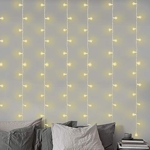 LightsGo 2 X 2 Metres 200 LED Warm White Window Curtain Christmas Fairy Lights, Clear Cable, 8 Hour Timer, Long Lead
