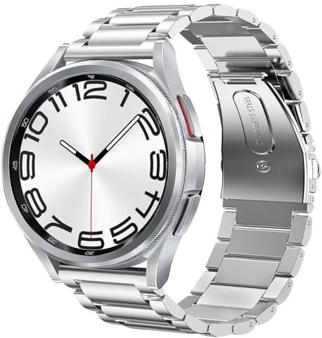 SUNDAREE Kompatibel mit Armband Samsung Galaxy Watch 6 4 Classic 47MM 46MM 43MM 42MM/7 5 4 44MM 40MM/FE/5 Pro 45MM/Active 2,20MM Silber Herren Damen Edelstahl Metall Ersatz Uhrband Strap Uhrenarmband