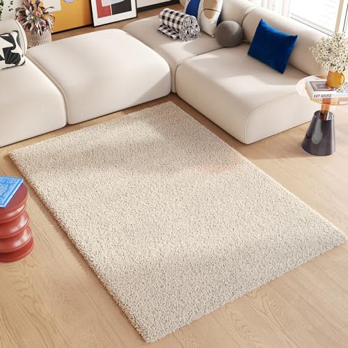 TAPISO Essence Teppich Hochflor Langflor Shaggy Beige Einfarbig Rechteckig Super Weich Felloptik Schlafzimmer Wohnzimmer ÖKO-TEX 120 x 170 cm