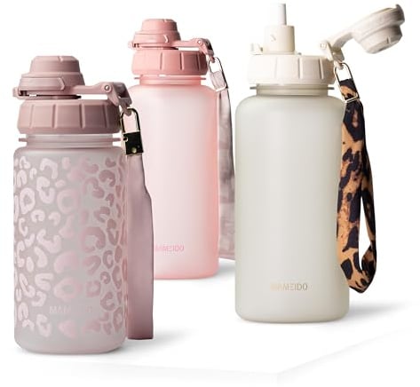 MAMEIDO Trinkflasche mit Strohhalm 500 ml (Wild Candy) | auslaufsicher, BPA-frei mit 2-in-1-Sportdeckel, Strohhalm & Trageschlaufe, Wasserflasche mit Zeitmarkierung für Sport, Schule