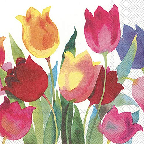 IHR Ideal Home Range Cocktail-Servietten, Einweg-Servietten, 3-lagig, Papier, Party-Servietten, 12,7 x 12,7 cm, kraftvolle Tulpen