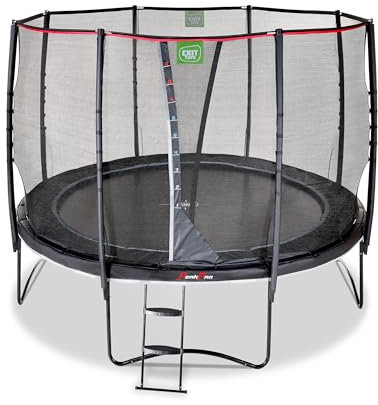 EXIT Toys PeakPro Runde Trampolin - ø305cm - Mit Sicherheitsnetz, Sprungzähler und Trampolinleiter - Reflektierender Schutzrand - Mit Fußschutzsystem - Rostfrei - Für Kinder - Schwarz