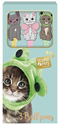 Studio Pets 6969 - Set mit 3 Kugelschreiber mit 2D Figur Hund und Katze - über 4 Jahre