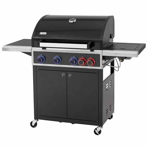 Tepro 4 Burner Gas BBQ Grill - 146 x 108cm | Outdoor Barbecue with Piezo Ignition Powerzone Burner & Side Burner & Lid | Easy Set Up, Side Tables, a Warming Rack & Thermometer | Garden Cooking