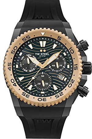 TW Steel ACE Diver Herren 44mm Quarzuhr mit schwarzem Zifferblatt, schwarzem Silikonarmband und Datumskalender ACE413