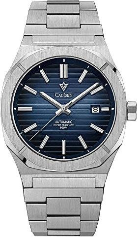 CADISEN Mechanische Herrenuhr, Taucheruhr, Vintage, luxuriös, Saphir, deutsches Herren-Automatik-Edelstahlband, 100 m wasserdicht, mechanische Uhr, Blau, Taucheruhr, mechanisch
