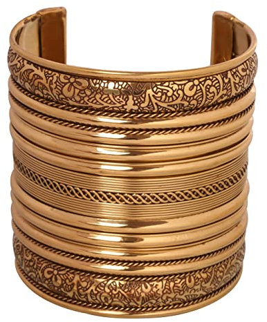 Touchstone NEU Indian Bollywood handgefertigt geätzt Hübscher Blumen Dramatischer Look Slip in leicht zu tragen 3 Zoll Designer Schmuck Manschettenarmband im Goldton für Frauen.