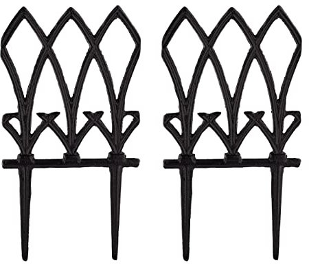 Relaxdays Garden Edging, 2 Piece Set, each 33.5x17.5 cm, Decorative Flowerbed Border, Push-In, Cast Iron, Black