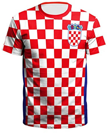 YuanDiann 2022 Katar Fußball Weltmeisterschaft T-Shirt Kurzarm Rundhals 3D Drucken Nationalflagge Fanshirt Sport Casual Atmungsaktiv Trikots Fussballshirts Herren und Damen Kroatien 2# XL
