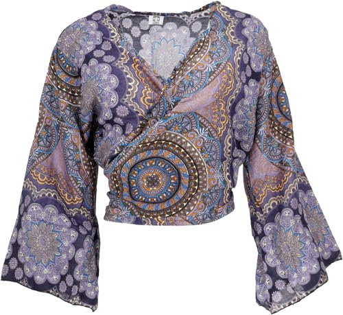 GURU SHOP Kurztop, Boho Blusentop, Wickeltop, Wickelbluse - Flieder, Damen, Synthetisch