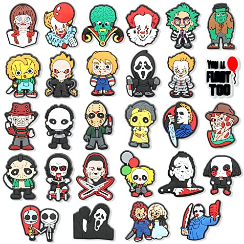 Yezmo Schuhe Charms,28 PCS Halloween Schuh Charms Horror Schuh Dekoration Charms für Erwachsene Clog Pins Armband Zubehör für Kinder Geburtstag Geschenke…