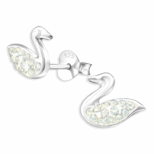Monkimau Weißer Schwan Ohrstecker Ohrringe aus 925 Silber Schmuck Silberohrringe Medizinisch für Kinder Mädchen Damen Frauen