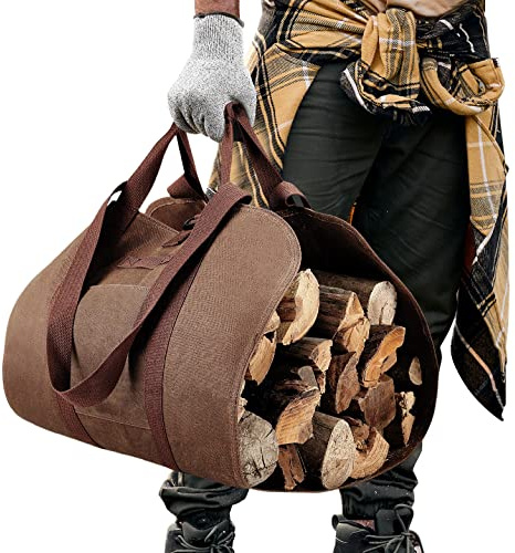 Kaminholztasche wasserdicht, faltbare Brennholztasche aus gewachste Oxford Gewebe, schwerlast, Kaminholz aufbewahrung Holzträger mit Griffen