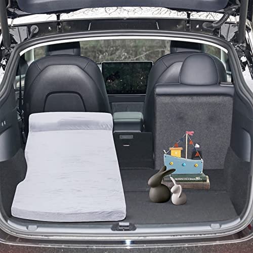 Ahvqevn Memory Foam Camping Matratze für Tesla Model Y/3/X, tragbare Isomatratze, Auto Camping Matratze mit Aufbewahrungstasche und Bettlaken, tragbar platzsparend, für eine Person (Grau)