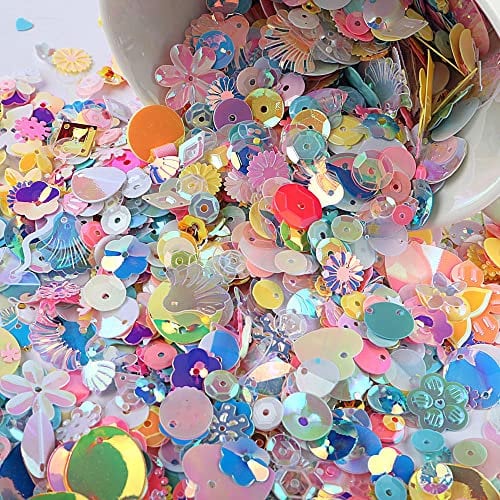Bunte Pailletten zum Basteln - Glitzer Sequins in Mischfarbe für DIY, Kunsthandwerk, Kleidung, Handyhülle, Scrapbook, Spielzeug, Party - 50g, Irisierend