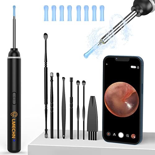 LMECHN Otoscope Oreille Nettoyage Oreille 1920P HD Oreille Camera IP67 étanche avec 6 Lumières LED et Outil de Nettoyage Adapté iOS et Android(Noir)