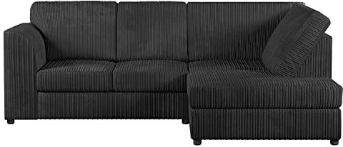 Furnishings For Less UK New Luxor Fullback Black Jumbo Cord 3-4 Seater Corner Sofa Black RHF Corduroy (Right Hand Facing)