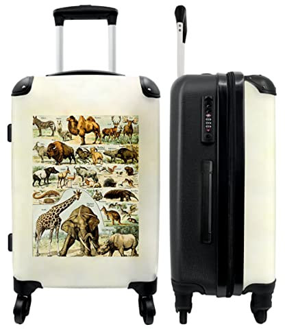 NoBoringSuitcases.com® Koffer groß Trolley Rollkoffer Reisekoffer mit 4 Rollen Fotokoffer - Vintage - Wildtiere - Safari - Illustration - Kunst - 67x43x25cm - 90 Liter