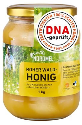 Reiner, wilder, natürlicher, roher Honig, 1 kg, ungefiltert, natürlicher Honig aus dem Ostseewald in Estland, nachhaltig geerntet mit 100% grüner Energie