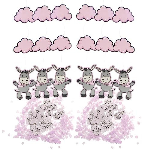 com-four® Baby-Partydeko-Set rosa - Konfetti und Hängedeko für Geschlechterparty - süße Raumdeko für Babygeburtstag - Gender-Reveal
