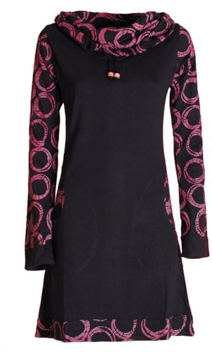 Vishes - Alternative Bekleidung - Damen Lang-arm Kleid Schal-Kleid Winterkleider Baumwollkleid schwarz-dunkelrot 48