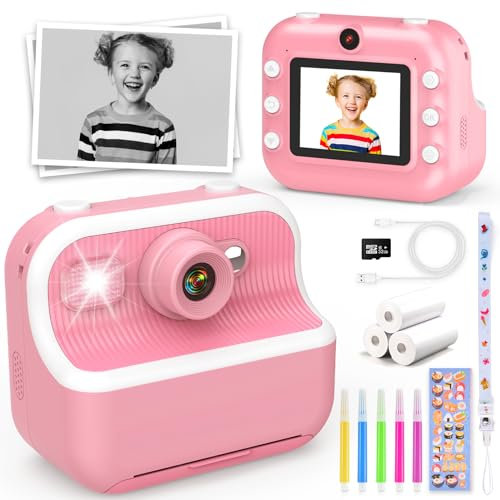Appareil Photo Instantané pour Enfants, Appareil Photo Numérique 1080P pour Enfants avec Carte SD 32GB et Papier d'impression, Anniversaire Noël Cadeau pour Filles Garçons 3-12 Ans