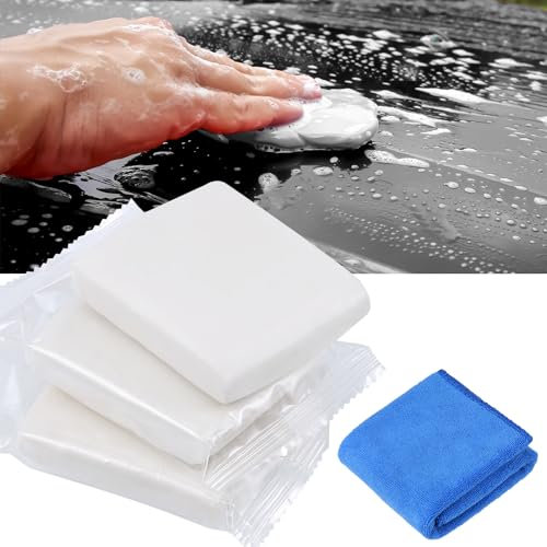 Huiguli Reinigungsknete Auto, 3 Stück Auto Reinigungsmasse mit Handtuch, Lackreinigungsknete zur Lackpflege, Magic Car Clay Bar (300g,Weiß)