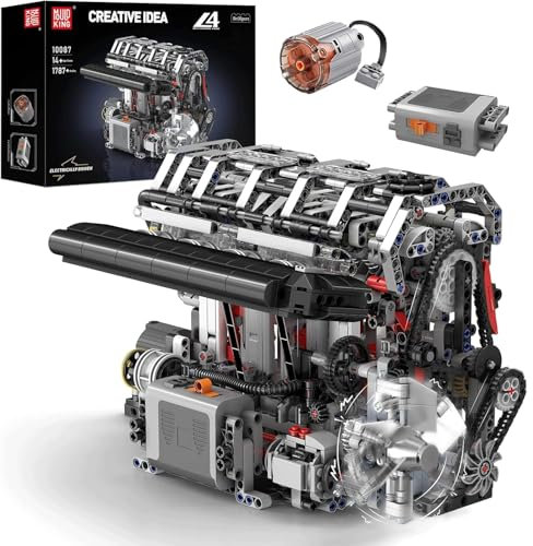 Mould King 10087 MOC Technik (L4)Die Vier-Zylinder-Reihenbenzinmotor-Blockbausatz Technologie Klemmbausteine Bausatz Enthält Motor und Batteriekasten V4-Motor (1787 PCS+)