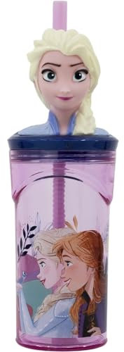 CARTOON Vaso con pajita con personaje 3D de plástico reutilizable BPA Free capacidad 360 ml (Frozen (1))