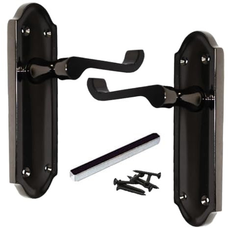 Betley Butterfly Ashford Door Handles Latch, Pair Black Nickel 168mm x 47mm Backplate, Vic Scroll Lever Handle for Interior Wooden Doors