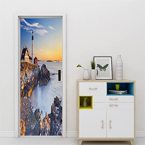3D Türtapete Selbstklebend TürPoster Leuchtturm Türaufkleber Fototapete Abziehen und Aufkleben Türfolie Tür Tapete B90 x H200cm
