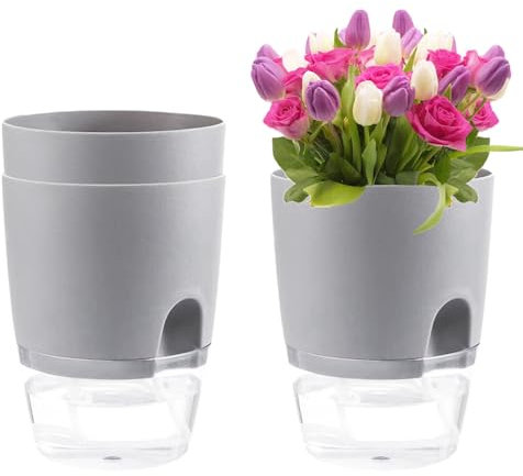 BeGrit Kräutertopf Selbstbewässernd 3er Set Kräutergarten Küche Fensterbank Blumentopf Plastik 8,2 X 6,2 X 11,2cm Grau mit Selbstbewässerung und Wasserspeicher für Zimmerpflanzen Blumen und Kräuter