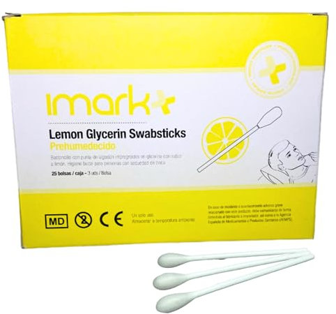 Bastoncillos Bucales Prehumedecidos con Glicerina Sabor Limón. Alivio para la Boca Seca. Caja de 25 Bolsitas Portátiles de 3 Bastoncillos. 75 bastoncillos.
