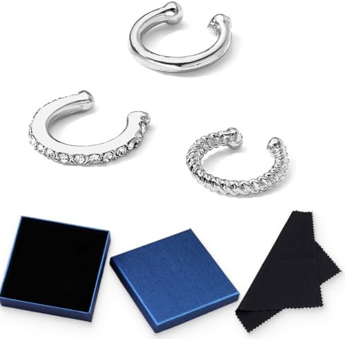 WOZNU 3 Stück Ear Cuff für Damen fake helix Ohrmanschette Ohrringe Fake Ohrringe 14K Gold Earcuffs Fake Helix Knorpel Ohrringe Ohrklemme mit Geschenkbox, Silber