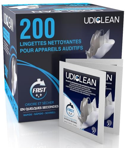 200 Udiclean Nettoyage et entretien des appareils auditifs et des implants cochléaires Lingettes humides à séchage rapide Enlève la graisse la sueur et la saleté Ne laisse pas de résidus