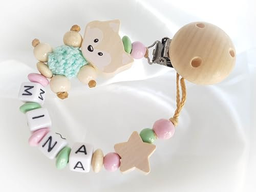 Schnullerband mit Namen für Mädchen personalisierte Baby Geschenke zur Geburt & Taufe Fuchs