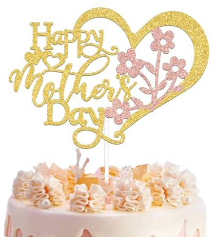 Best Mom Ever Cake Topper, Happy Mother's Day Cake Topper, Love You Mom Topper Gold Rose Gold Glitter