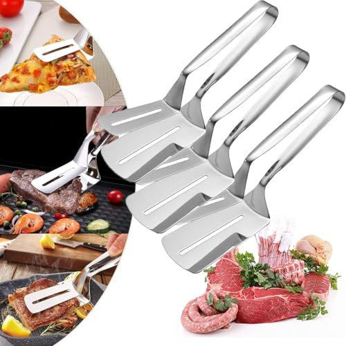 2025 Verbesserter doppelseitiger Schaufelclip aus Edelstahl, Mehrzweck-Küchenzange zum Kochen, Lebensmittel-Flip-Clip, Grillklemme für Outdoor-Grillen und Kochen in der Küche (3 Stück)