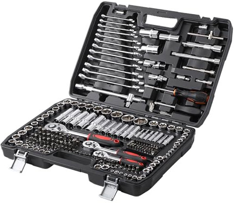 Camiraft 1/2 Socket Set-216 Piece Mechanic Tool Set CR-V Ratchet Spanner Set with Case with Extension Bar, Socket and Spanner Set for Home, Garage, Car, Workshop