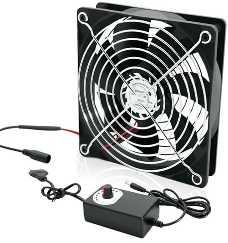Ventilador de PC de 120mm, ventilador de caja 12V con enchufe de red y regulador de velocidad continuo (2700 RPM) - Ventilador silencioso y potente para computadoras, servidores, Gaming-PC, gabinetes