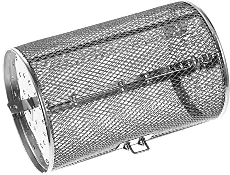 HANABASS Stainless Steel Rotisserie Roaster Basket with Swivel Pole Bracket for Bbq Nuts and Dried Fruits Convenient Movable Door for Access Versatile Frying Tool for Oven and Air Fryers